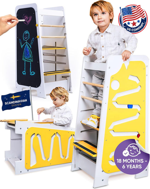 4-in-1 Montessori Helper Tower | Adjustable Learning Stool with Chalkboard